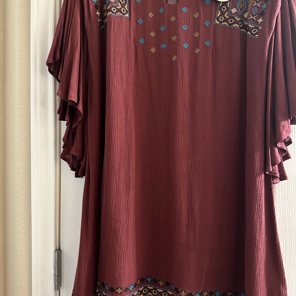 Umgee Burgundy Dress with Embroidery